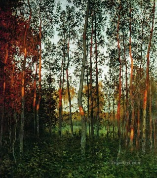 風景 Painting - 最後の太陽の光 ポプラの森 1897年 アイザック レヴィタンの森 木 風景